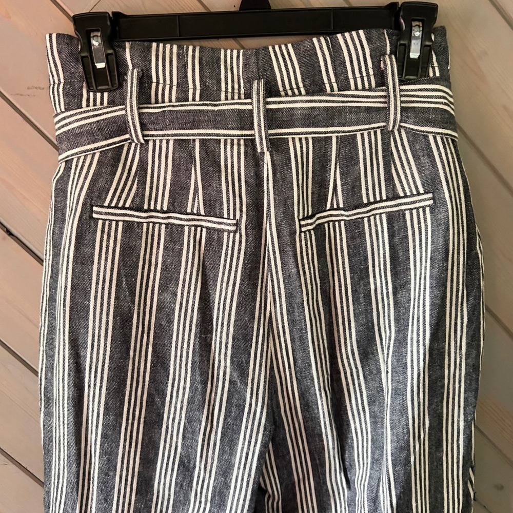 Madewell Striped Paperbag Waist Pants Black White Linen Blend Tapered Size 6 - Picture 3 of 7